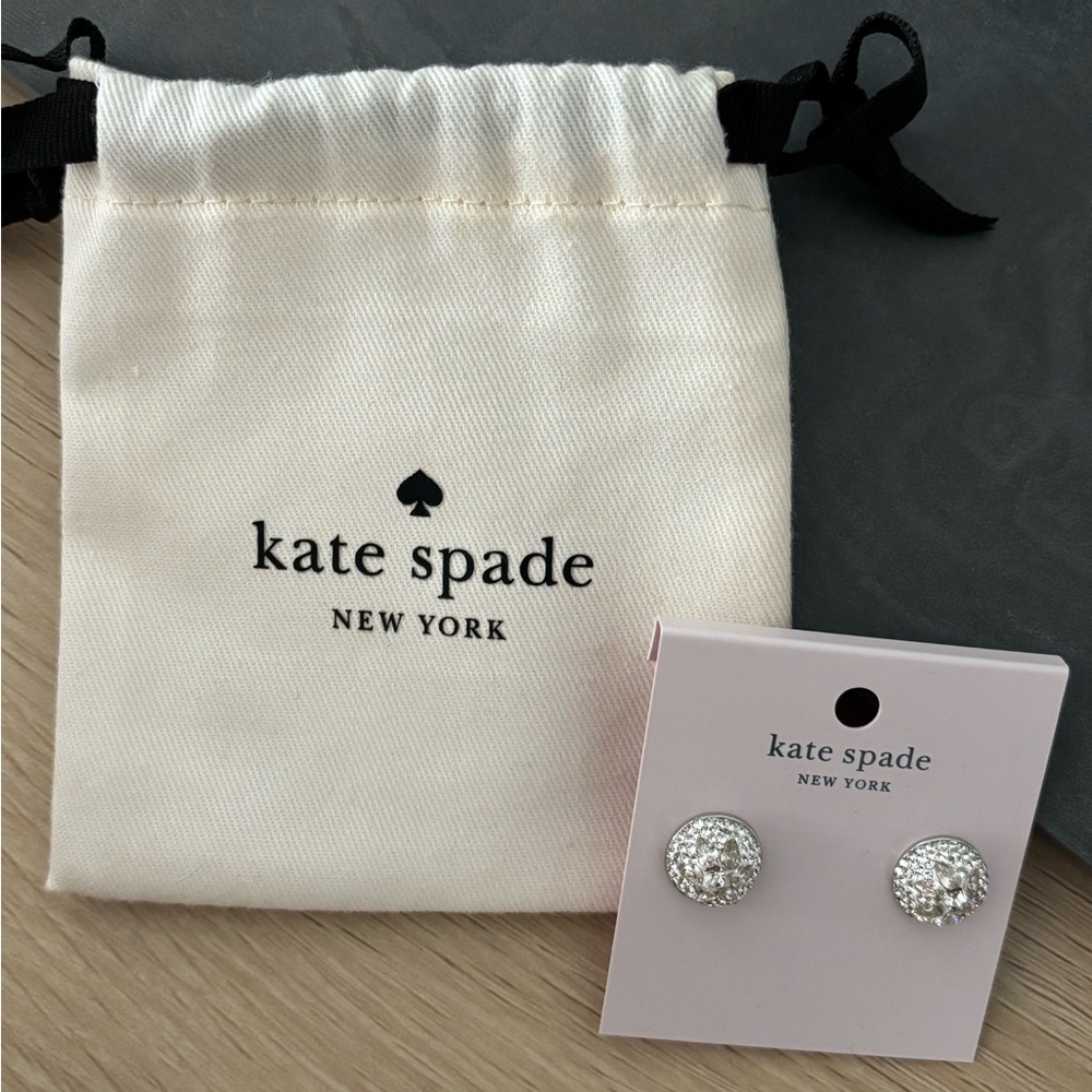 Kate Spade Sparkle Round Pave Flower Stud Silver Earrings